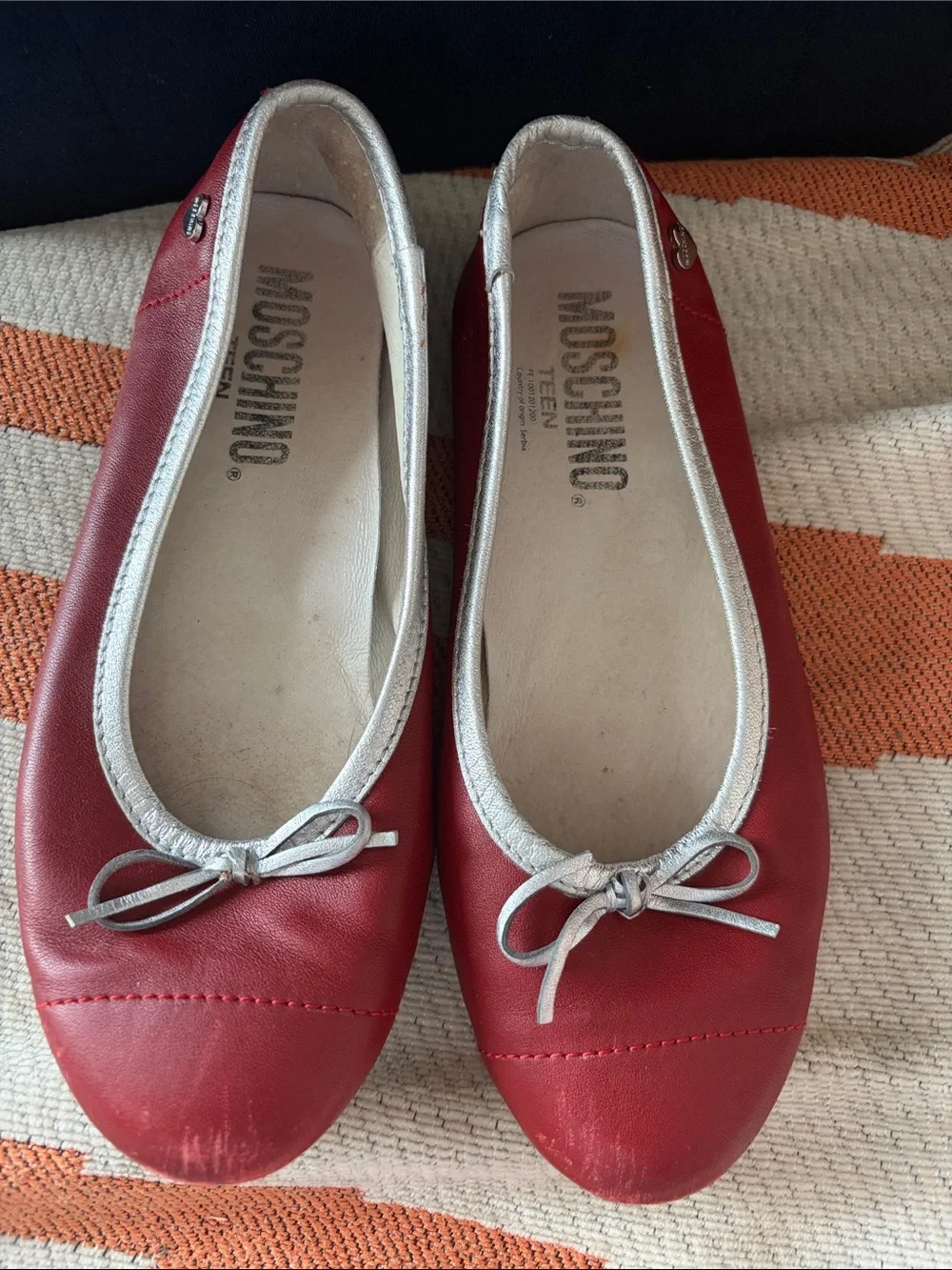 Moschino Red Ballet Flats with Silver Trim